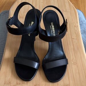 Burberry Elegant Black Leather Sandals with Monogram